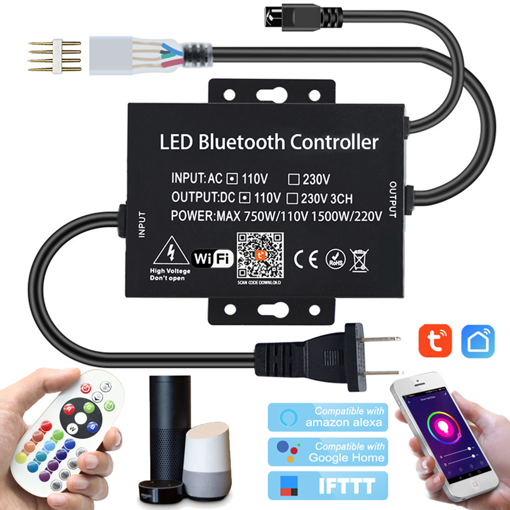 AC110/220V TuYa WiFi RGB Controller, Works With IR Remote, Smartphone, Alexa, Google assistant